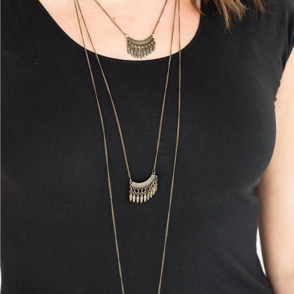 Paparazzi Seasonal Charm Brass Layered Necklace and Earrings Set